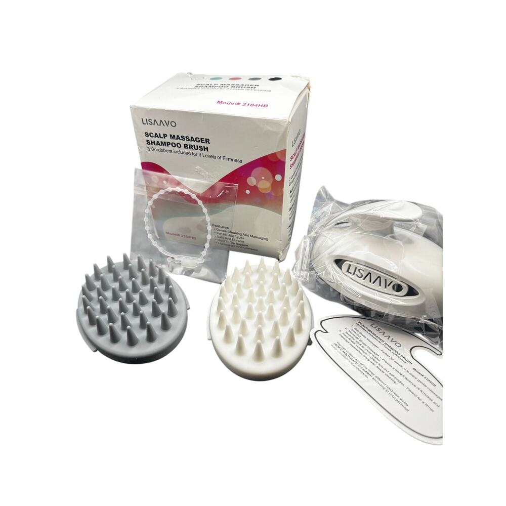 NWT Scalp Massager Shampoo Brush With 3 Scrubbers For Level Of Firmness
